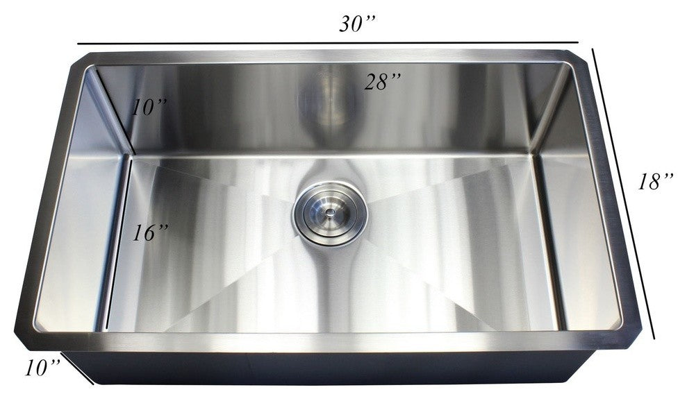 30" 16 Gauge Undermount Single Bowl Stainless Steel Sink Package