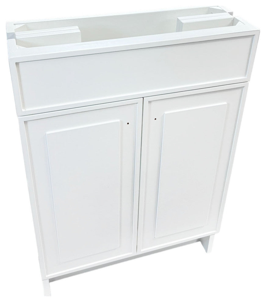 SmartFold 31" Single Sink Vanity, White With White Ceramic Top, Brushed Gold