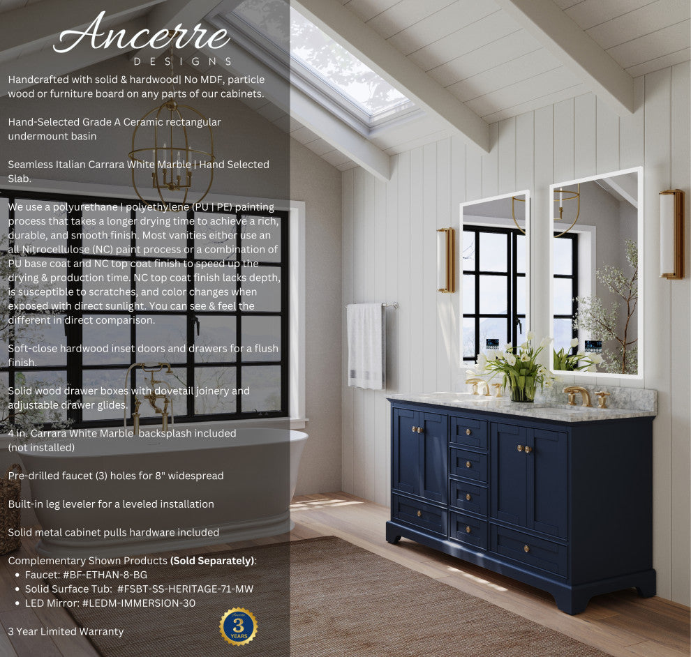 Audrey Vanity Set, Heritage Blue, 60", Gold Hardware, No Mirror