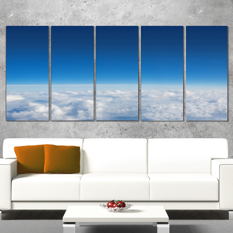 "Puffy Clouds Above View" Extra Large Wall Art Landscape, 5 Panels, 60"x28"