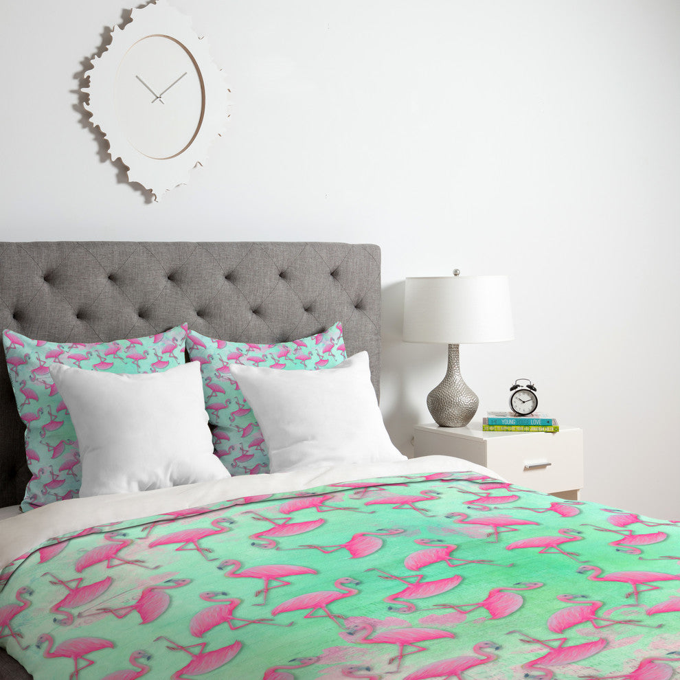 Deny Designs Madart Inc Pink And Aqua Flamingos Lightweight Duvet Cover