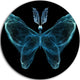 Turquoise Fractal Butterfly In Dark, Abstract Art Round Wall Art, 11"