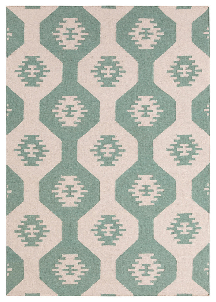 Lima Contemporary Area Rug, White and Green, 3'x5'