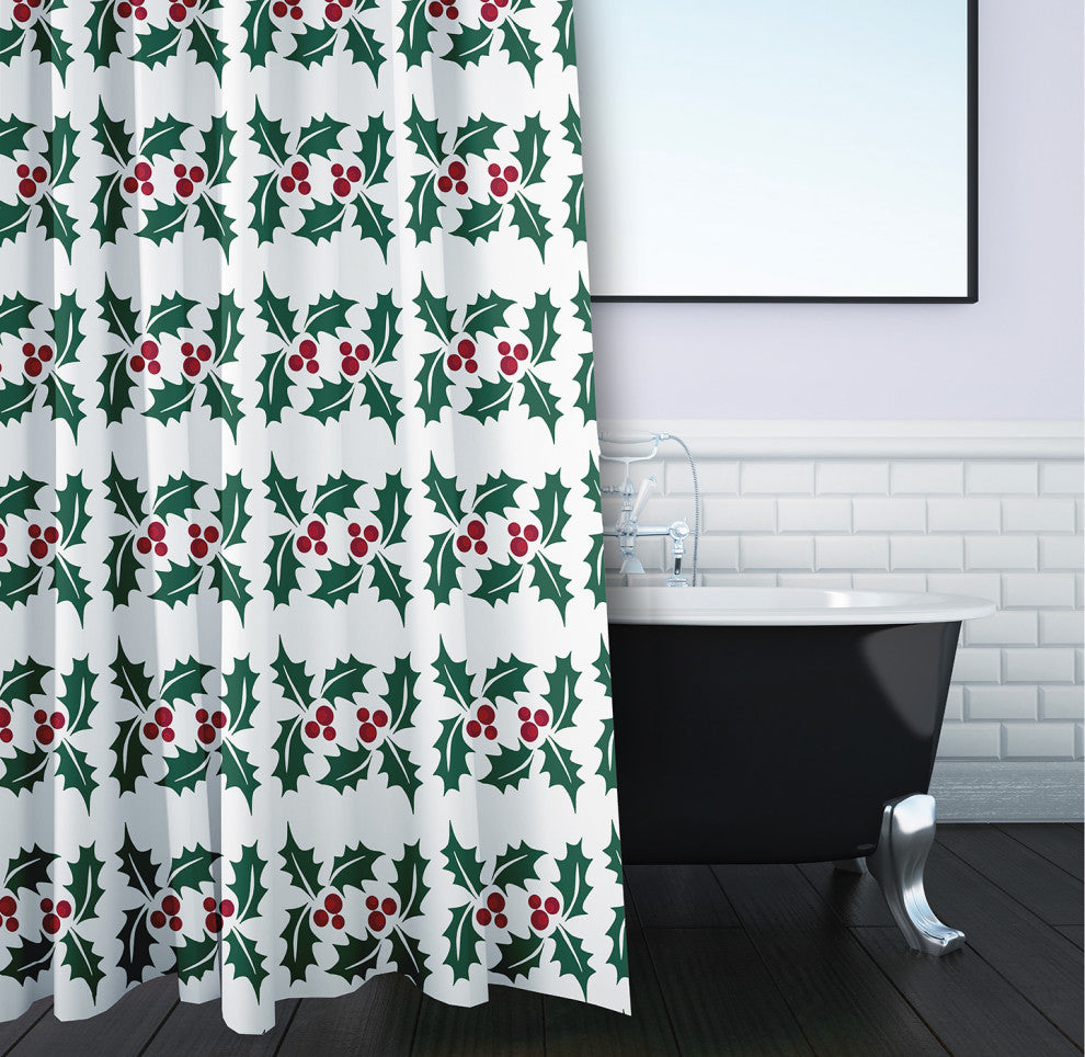 70"Wx73"L Holly Stripes Shower Curtain, Forest Green