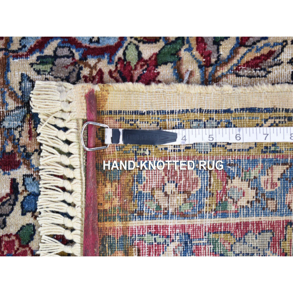 Beige Antique Persian Kerman with Areas of Wear Distressed Clean Rug, 8'9"x11'3"