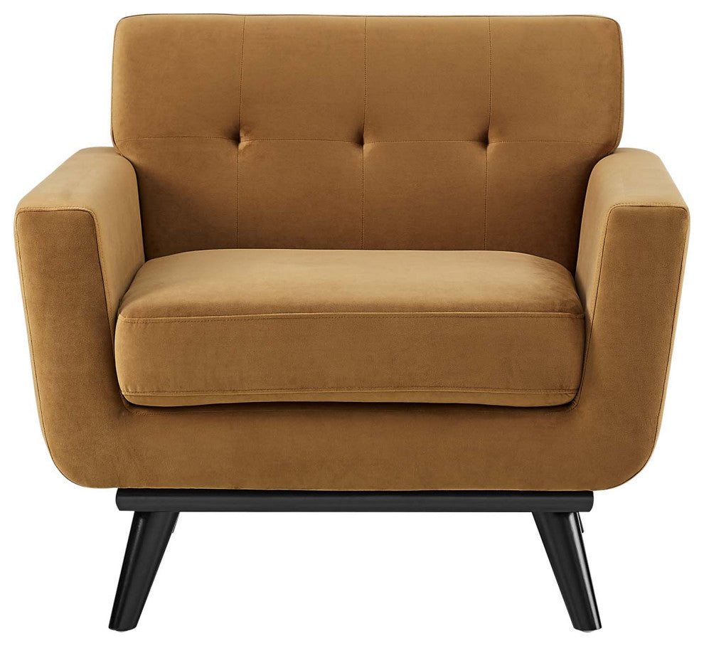 Armchair Accent Chair, Brown, Velvet, Modern, Mid Century Hotel Lounge Cafe