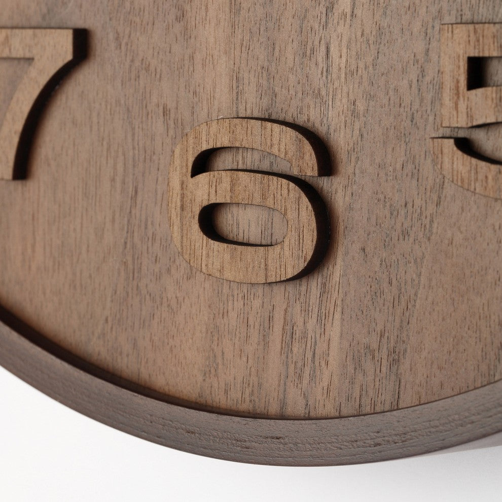 Wood Wood Medium Round Wall Clock, Brown, Battery Operated