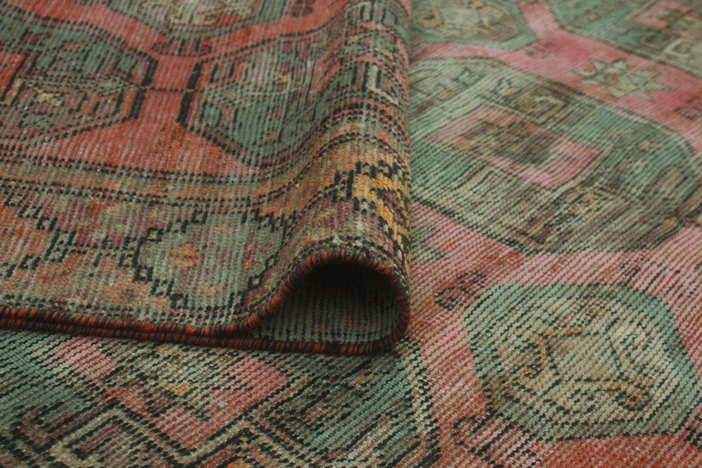 Vintage Distressed Derya Red/Green Runner, 4'6x9'11