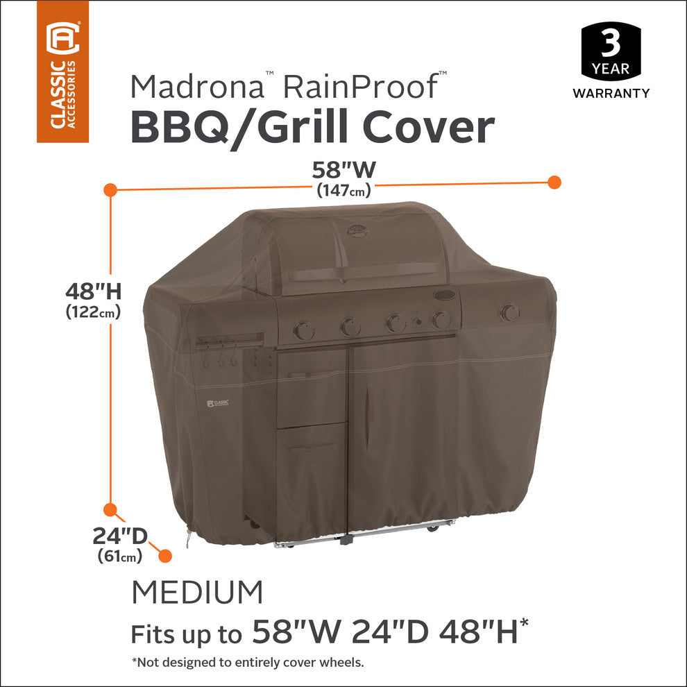 Classic Accessories Madrona RainProof BBQ Grill Cover, Medium