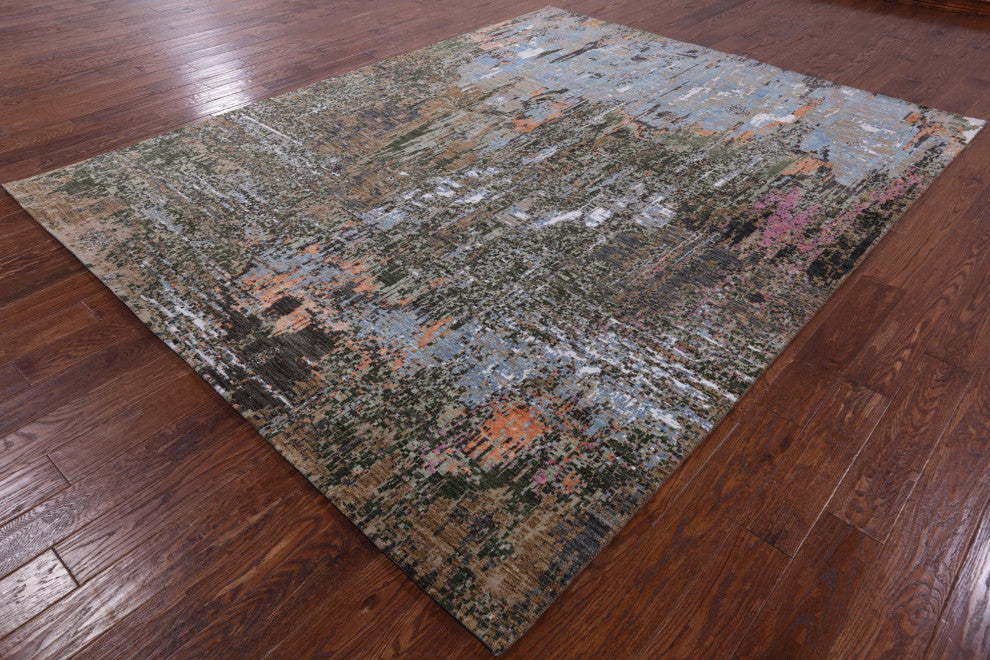 8' 1" X 10' 4" Hand Knotted Abstract Wool and Silk Rug Q8552