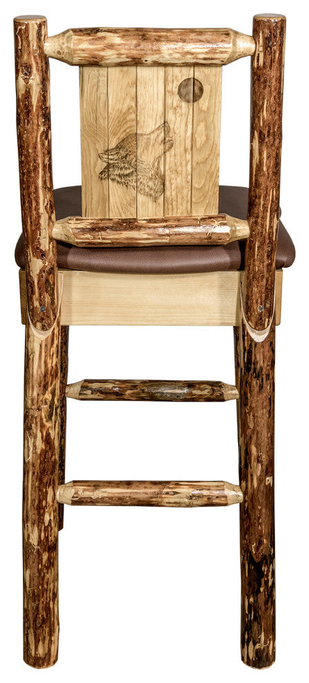 Glacier Country Counterstool Saddle Upholstery, With Laser Engraved Wolf