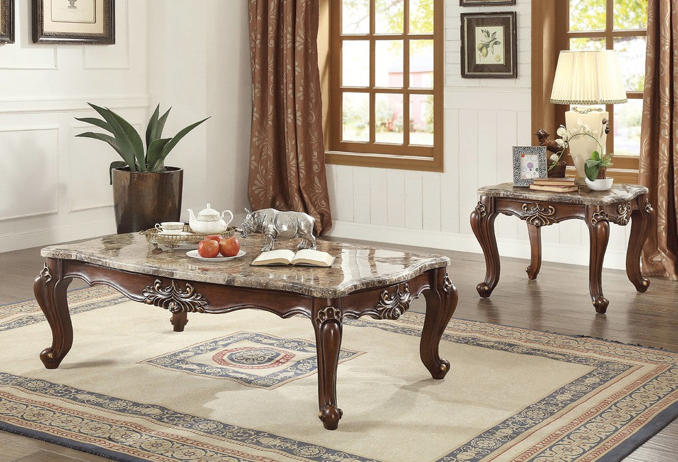 ACME Shalisa End Table, Marble and Walnut