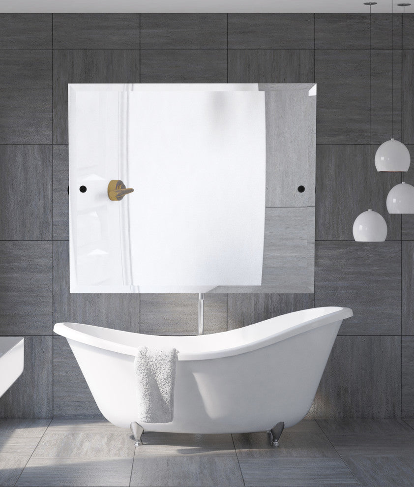 Frameless Landscape Beveled Edge Tilt Mirror, Matte Black