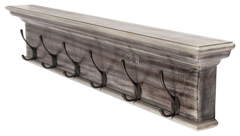 Rustic Natural Wash Wood Six Hook Hanging Coat Rack