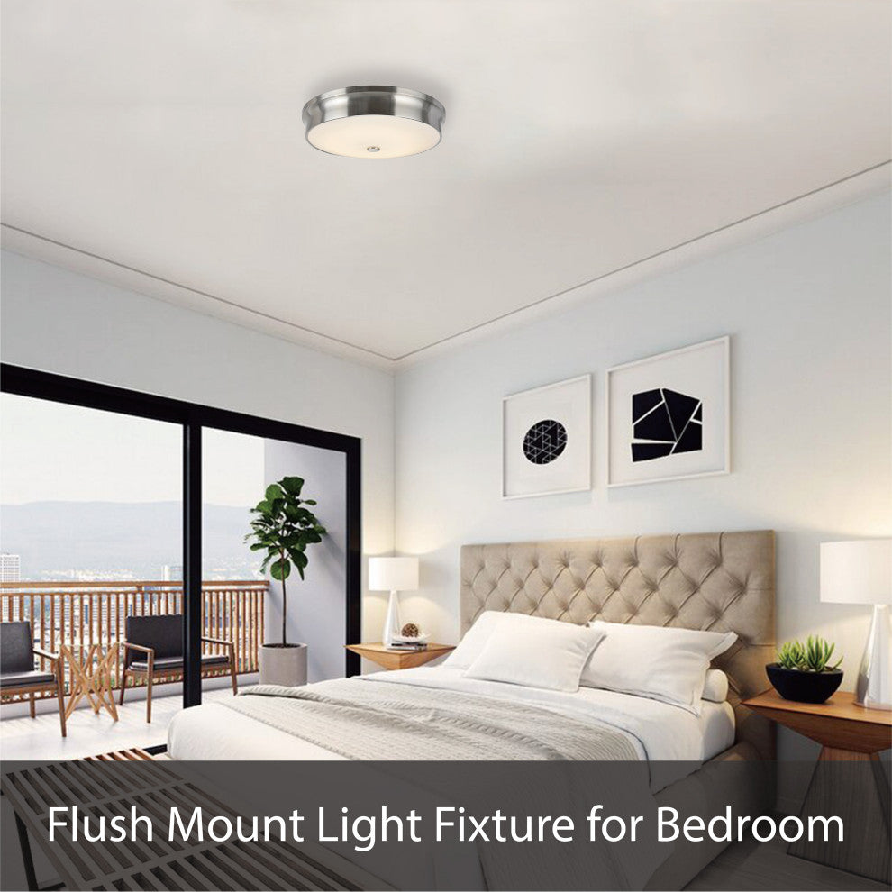 63003L-1 LED Large Flush Mount Ceiling Light Fixture, Satin Nickel 15" Diameter