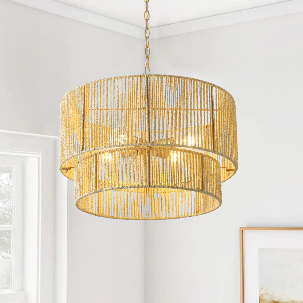 Farmhouse Gold 4-Light Paper Rope Craft Pendant Light