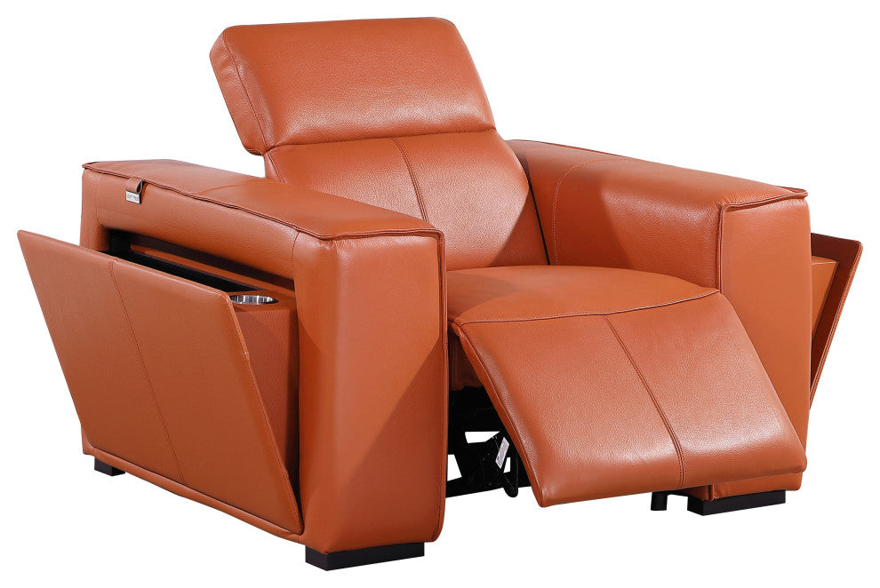Niccolo Italian Leather Power Reclining Arm Chair With Power Headrests, Camel