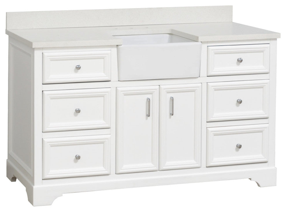 Zelda 60" Bathroom Vanity, White, Quartz, Single