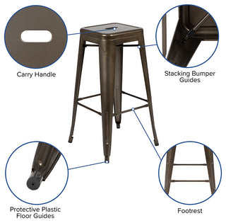 30" Metal Indoor Bar Stool, Stackable Set of 4, Gun Metal