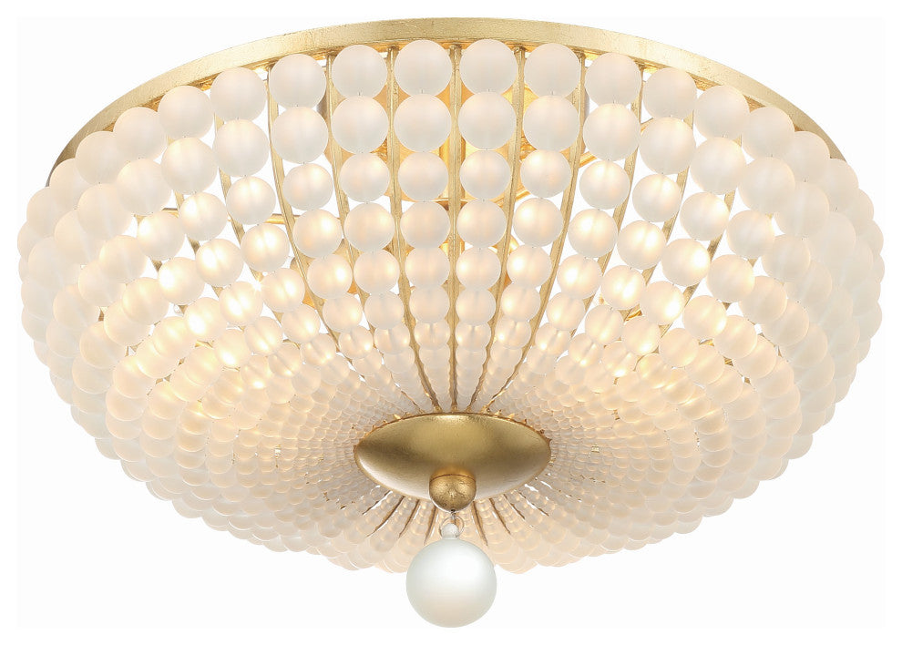 Bella 3-Light Antique Gold Ceiling Mount, Frosted Glass Beads