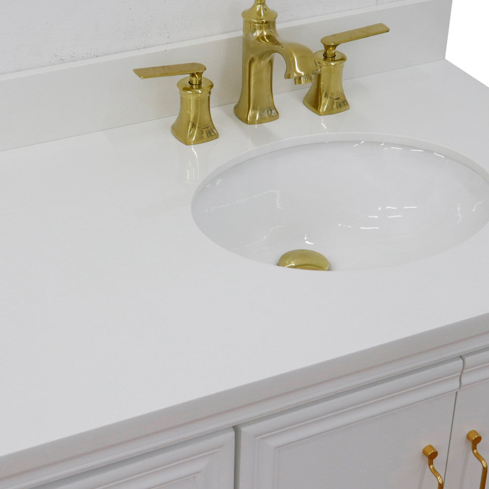 37" Single Vanity, White Finish With White Engineered Stone Top