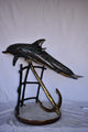 Two Dolphins Swimming Bronze Statue slight paint damage 46"x 23" x 36"H