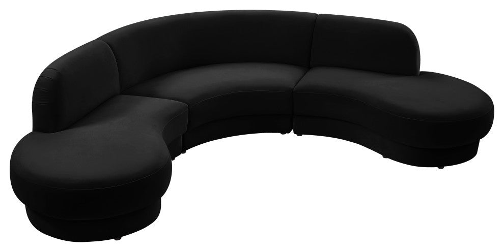 Rosa Velvet Upholstered 3-Piece Sectional, Black