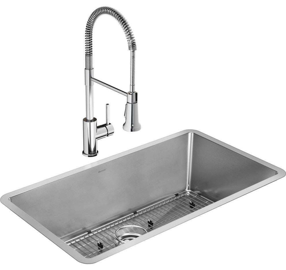 Elkay Crosstown 16 Gauge Stainless Steel Sink Kit with Faucet
