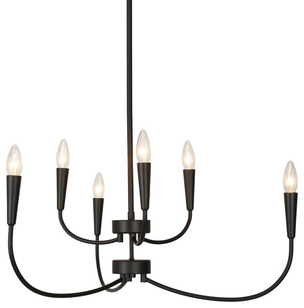 LNC 6-Light Matte Black Candle Modern/Contemporary LED Indoor Chandelier