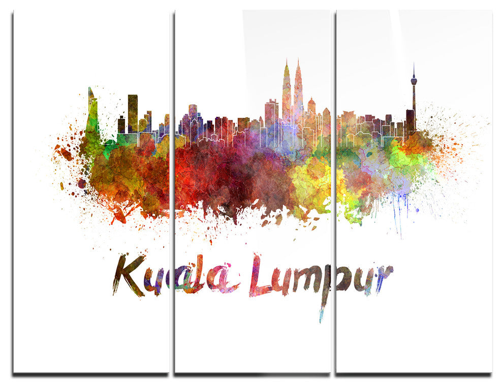 "Kuala Lumpur Skyline" Glossy Metal Wall Art, 3 Panels, 36"x28"