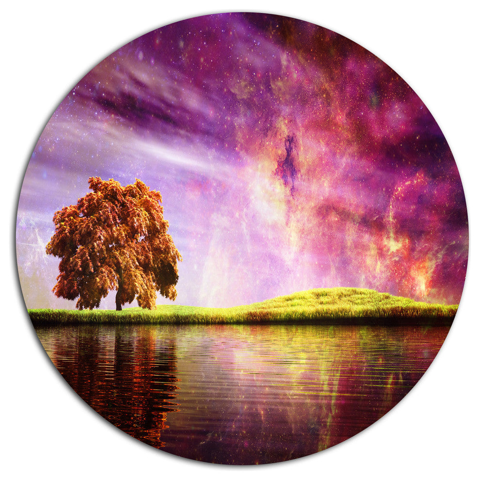 Magic Night With Colorful Clouds, Landscape Disc Metal Wall Art, 36"