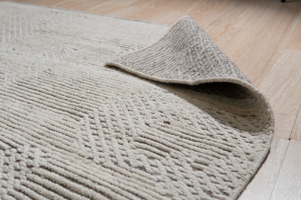 Ivory Contemporary Geometric Transitional High-Low Area Rug