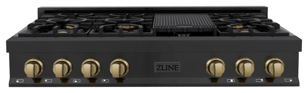 ZLINE 48" Rangetop, Black Stainless Steel With Champagne Bronze RTBZ-48-CB