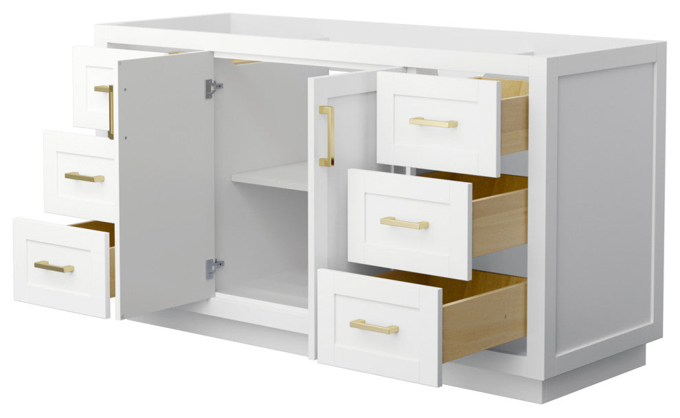 60" Single Bath Vanity, White, No Countertop, No Sink, Gold Trim