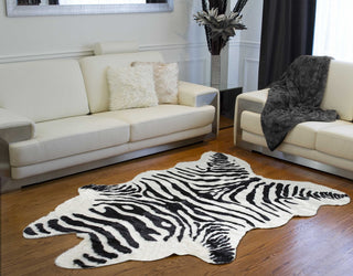 63"x90" Zebra Black and White Print Area Rug