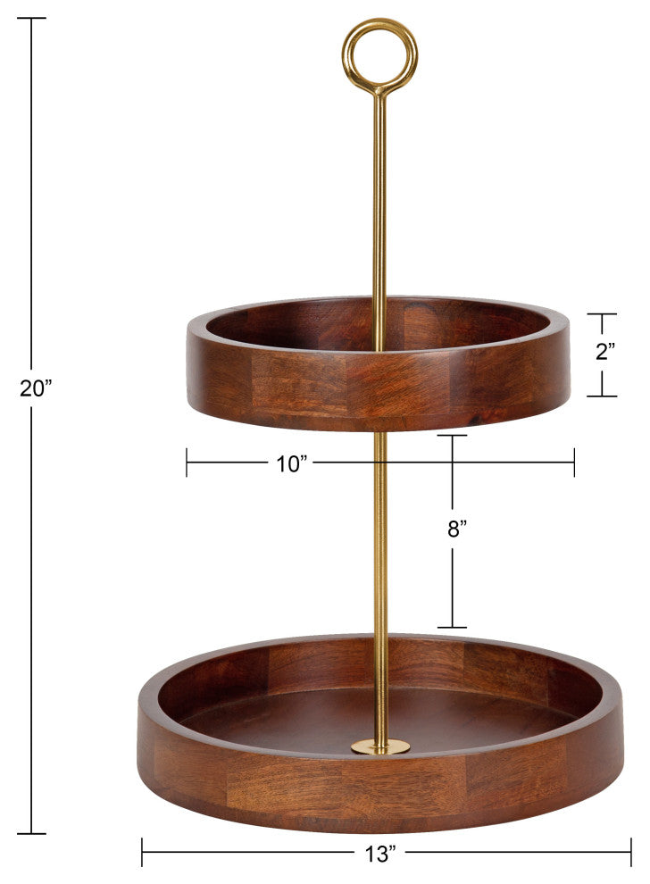 Lipton Tiered Decorative Tray, Walnut Brown/Gold 13x13x20