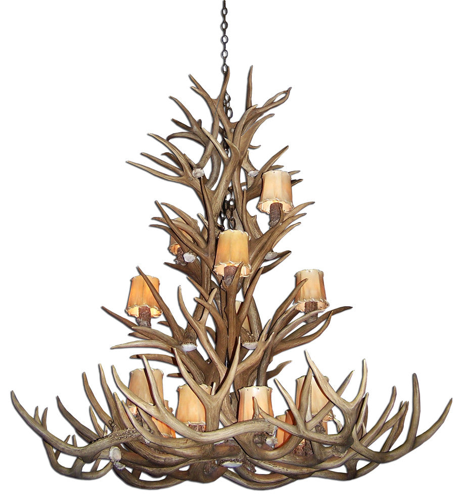 Real Shed Antler Mule Deer Grand Teton Chandelier, Large, No Shades