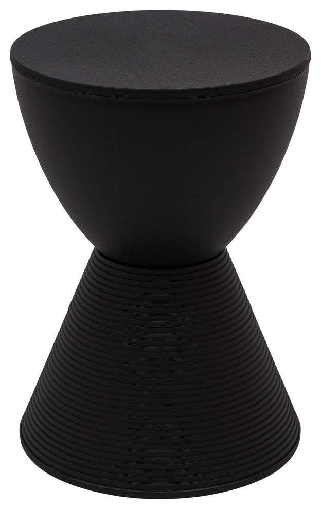 Round Side Table in ABS Plastic Ribbed Design End Table with Removable Lid, Black
