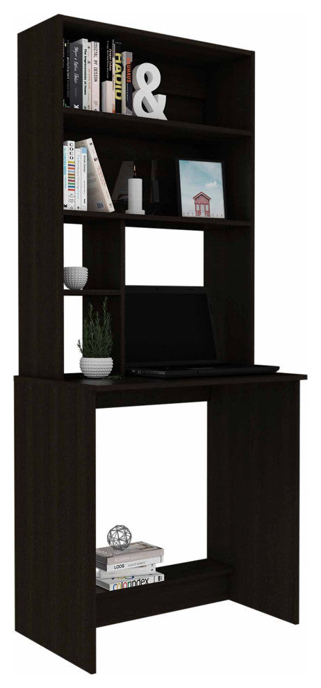 Sawgrass Computer Desk With Hutch, With 4 Shelves, Black Wengue