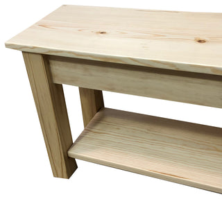 Pine Wood Storage Bench With Shelf, 36"