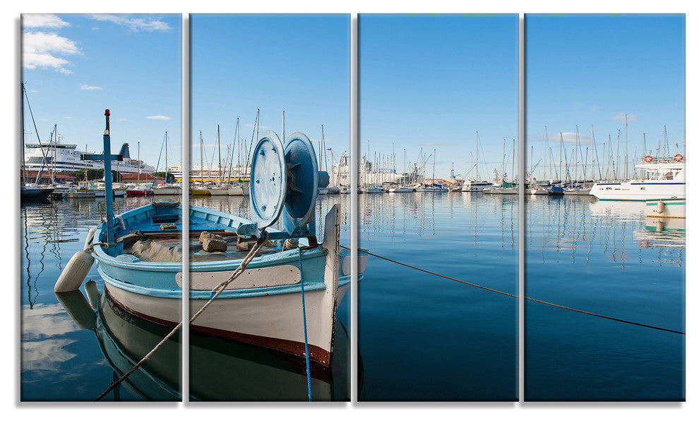 Yachts in Toulon Port France, Boat Canvas Art Print, 48"x28", 4 Panels