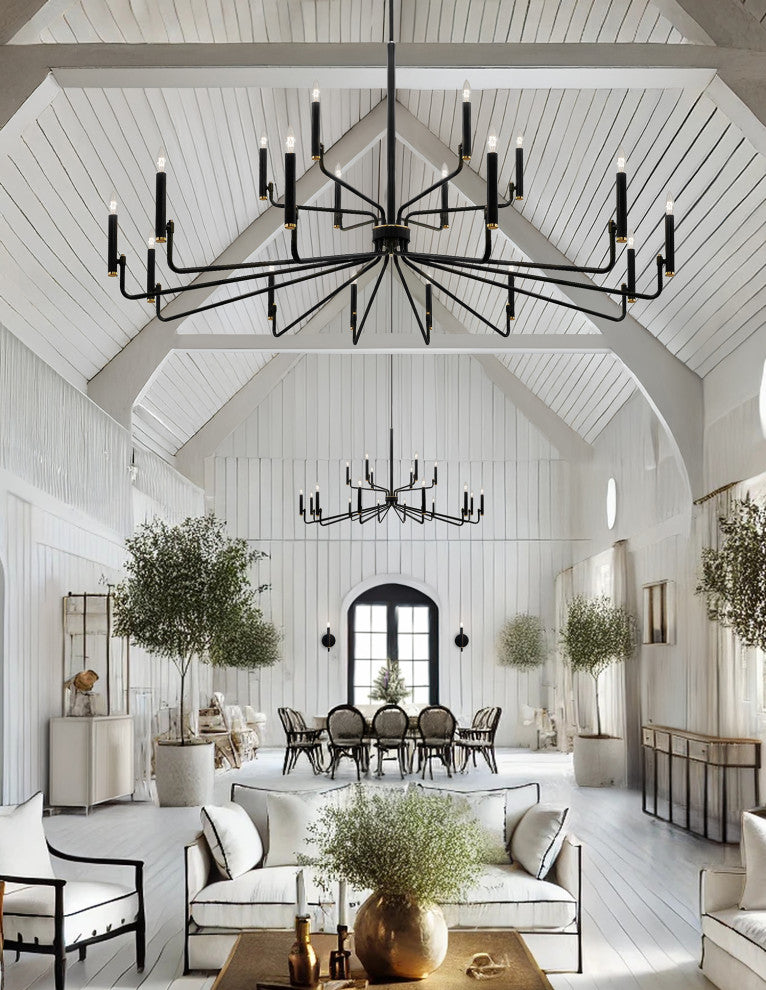 Bedford Matte Black With Brass Chandelier 18-Light 57"Lx57"Wx32.75"H