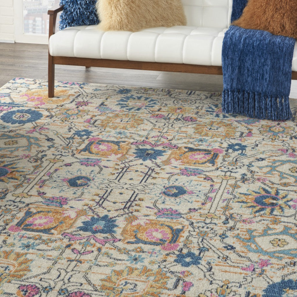 7 x 10 Ivory and Multicolor Floral Buds Area Rug