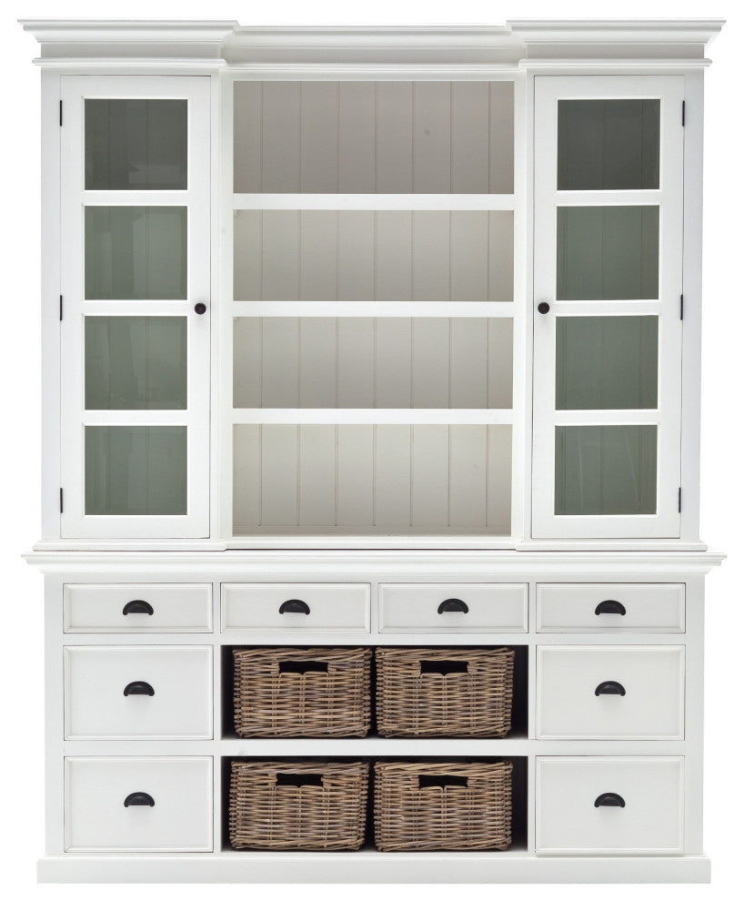 Classic White Library Hutch With Basket Set