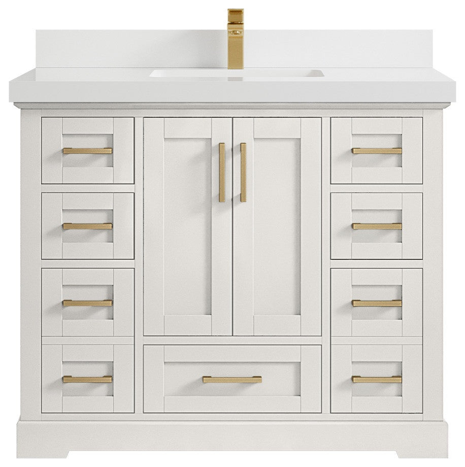 Boston 42" Single Sink Bath Vanity in Alabaster 2" White Quartz