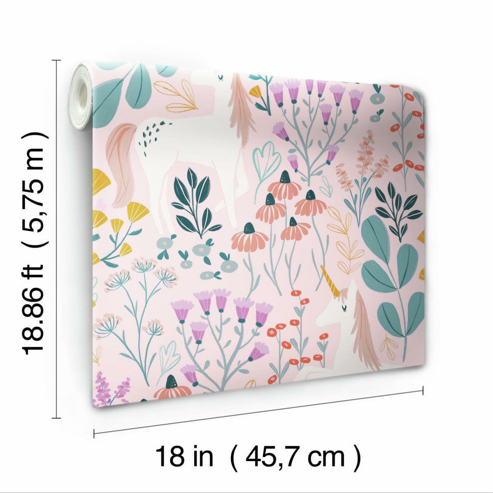 Pink & Green Unicorn Paradise Peel & Stick Wallpaper