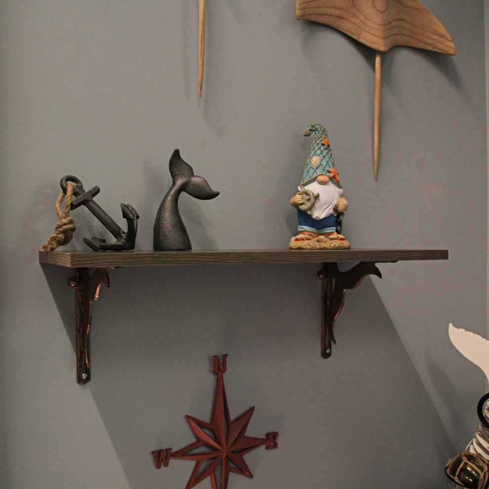 Set of 2 Cast Iron Bronze Finish Whale Tail Wall Shelf Bracket Decor
