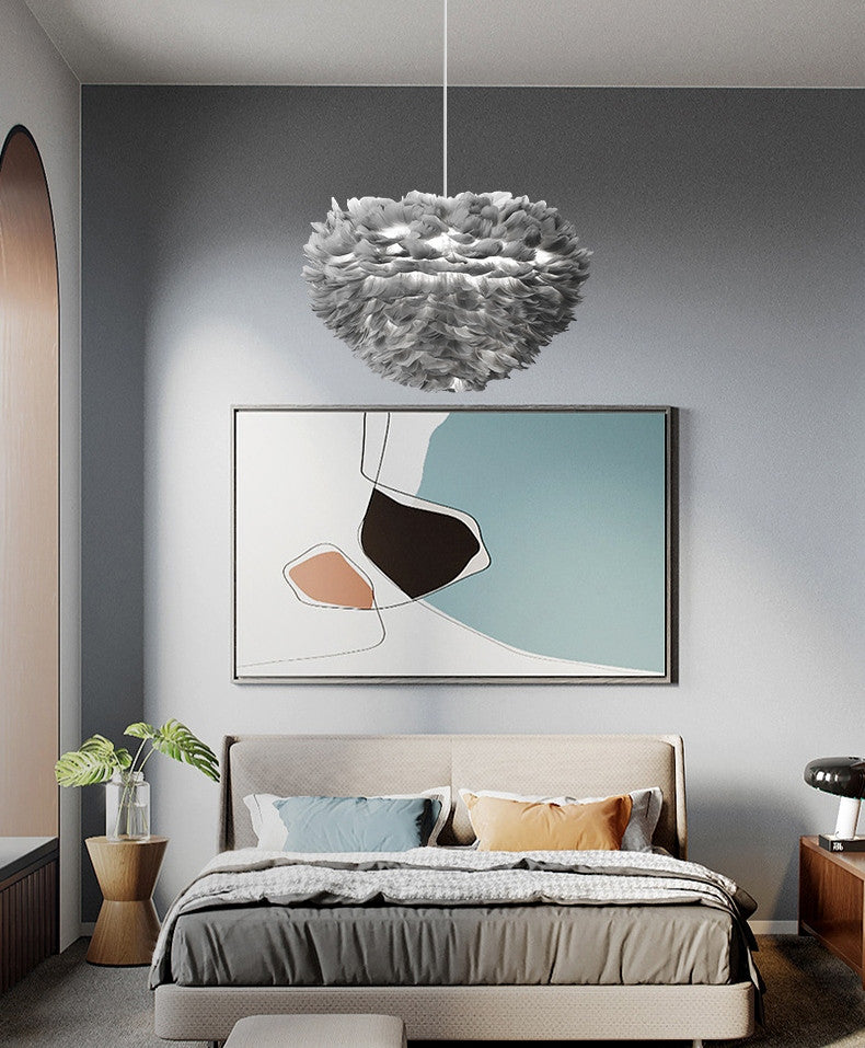 Romantic Red/Gray Feather LED Pendant Lighting for Bar, Living room, Gray, Dia11