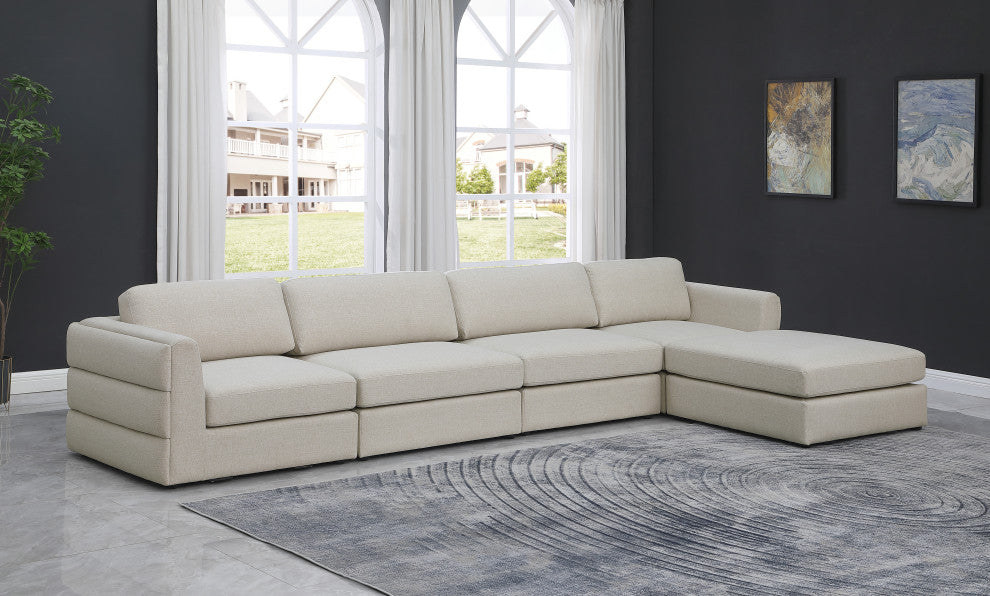 Beckham Linen Textured Fabric 5-Piece Modular L-Shaped Sectional, Beige