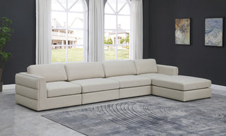 Beckham Linen Textured Fabric 5-Piece Modular L-Shaped Sectional, Beige